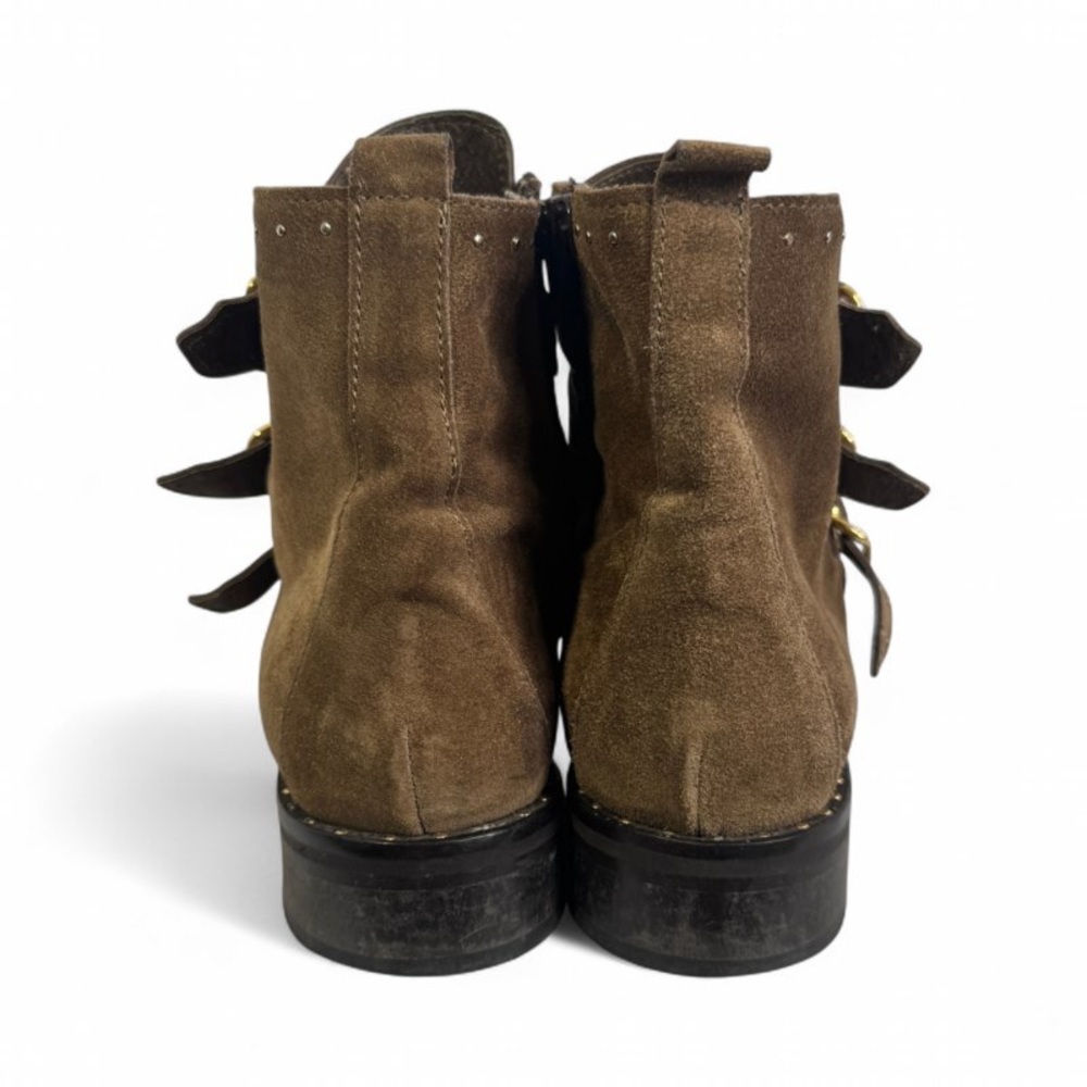 Minelli Brown Suede Studded Ankle Boots Buckle Moto EU 38 - Picture 3 of 13